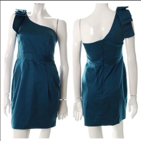 French Connection Dresses & Skirts - French Connection One Shoulder Bow Teal Dress F215